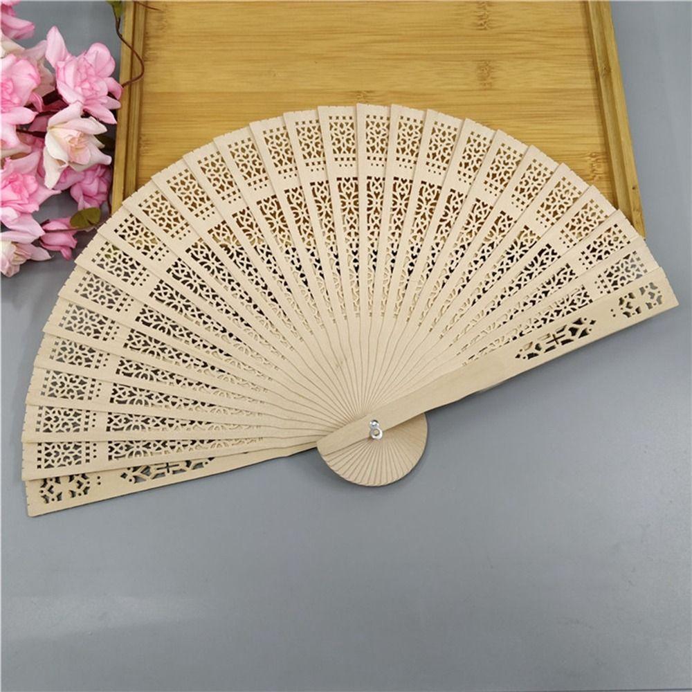 Vintage Bamboo Folding Fan Engraved Hollow Wooden Fan New Hand Held Fan Women