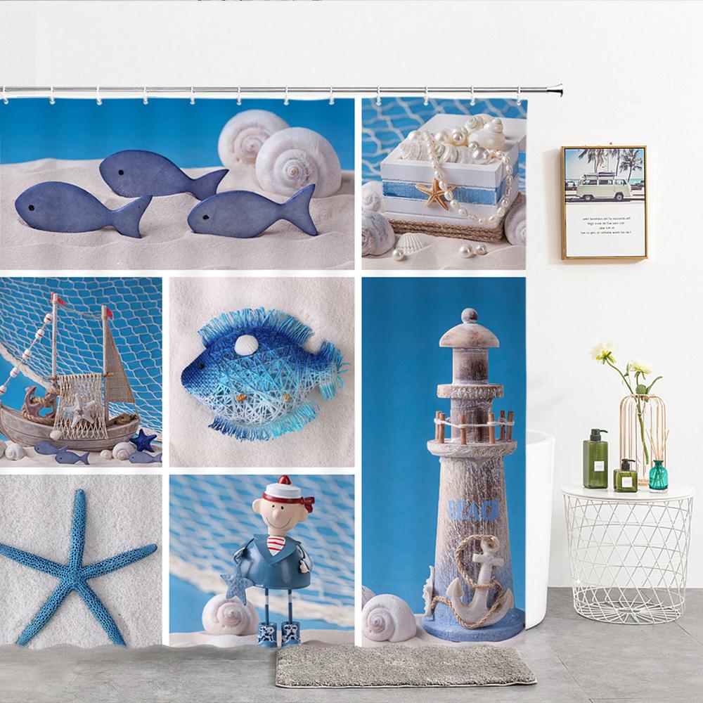 High Quality Sea Beach Shell Printed Shower Curtains starfish Bath Curtain Screen Waterproof Products Bathroom Decor with Hooks