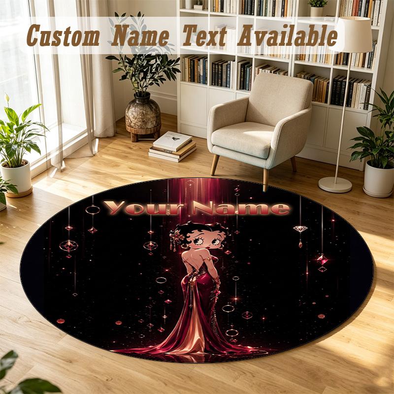 Betty Boop Personalized Round Rug Support Custom Name, Soft Home Decor Mat