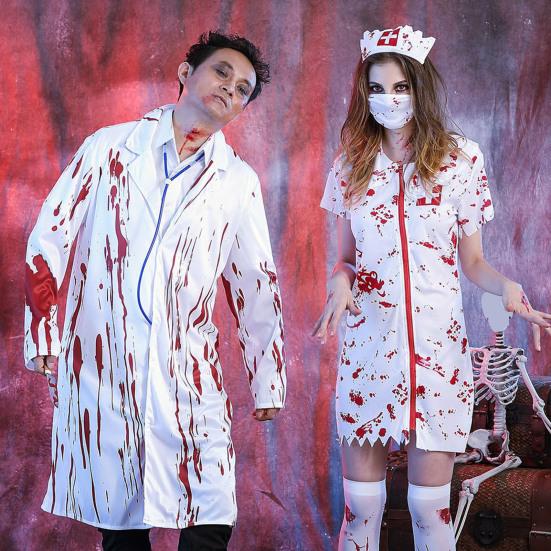 Хэллоуин Ужас Кровь Медсестра Костюм Женский Мужской Костюм Доктора Пара Праздник Террор Косплей Хэллоуин Ролевая Игра Костюм