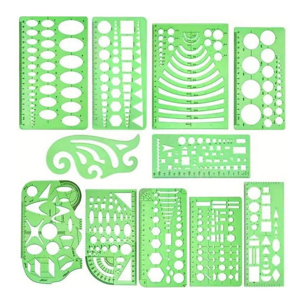 11 шт. геометрические шаблоны для рисования трафареты прозрачные измерительные шаблоны линейки геометрические фигуры шаблон для черчения