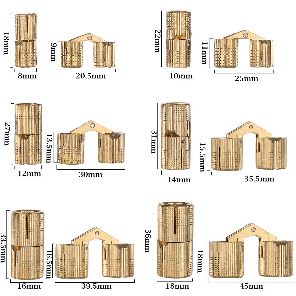 8-18mm Furniture Brass Hinges Concealed Hinges Cylindrical Hinges For Invisible Door Small Closet Cupboard Durable Door Hardware