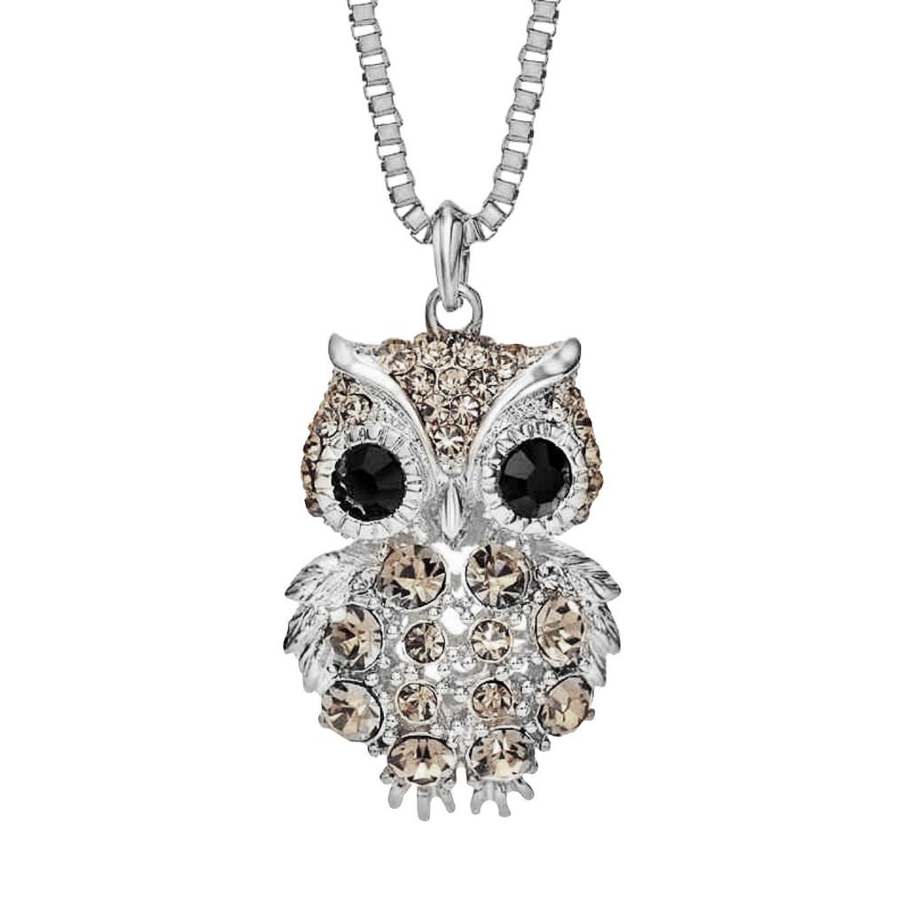 Elegant Geometric Owl Pendant Necklace Featuring Rhinestone Accents In Gold Color