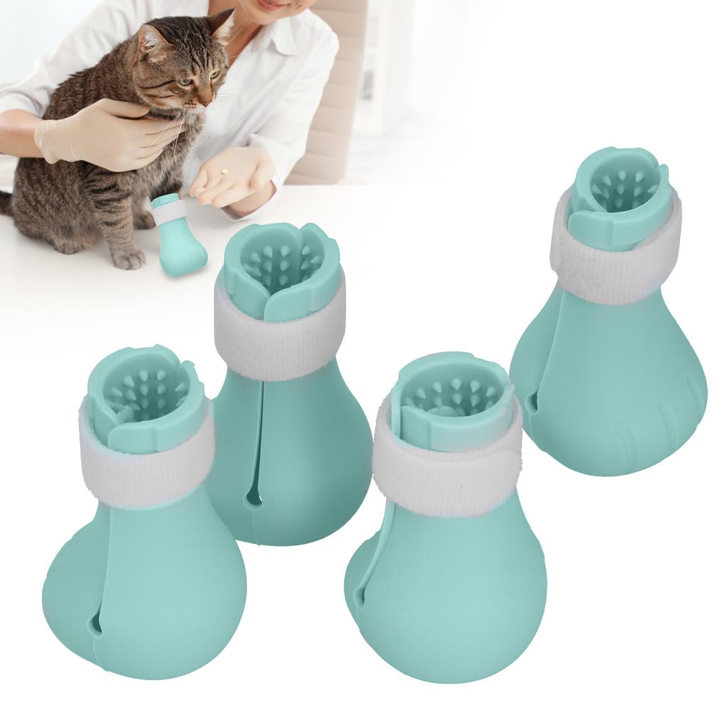 Silicone AntiScratch Cat Shoes Boots Cat Nail Cover Paw Protector for Bathing Shaving(Mint Green )