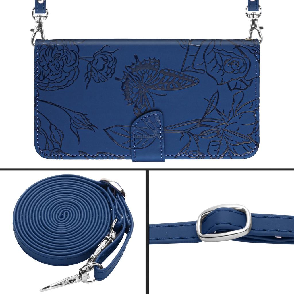 For Oppo Reno13 Pro 5G Case Butterfly Flower Imprint Leather Phone Cover with Shoulder Strap