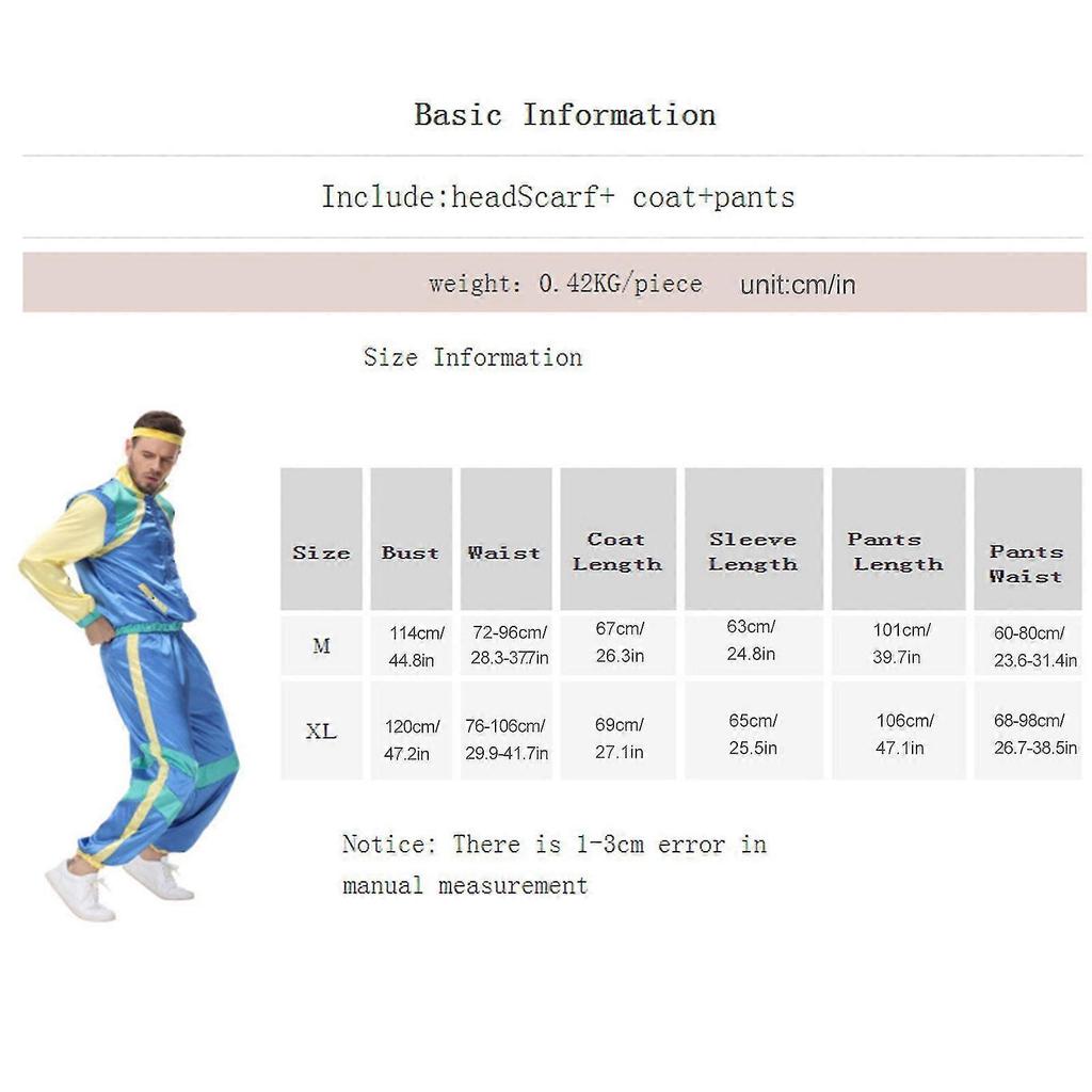 Adult 70s 80s Shell Suit Fancy Dress Costume, 80s Tracksuit acket and Trousers Set