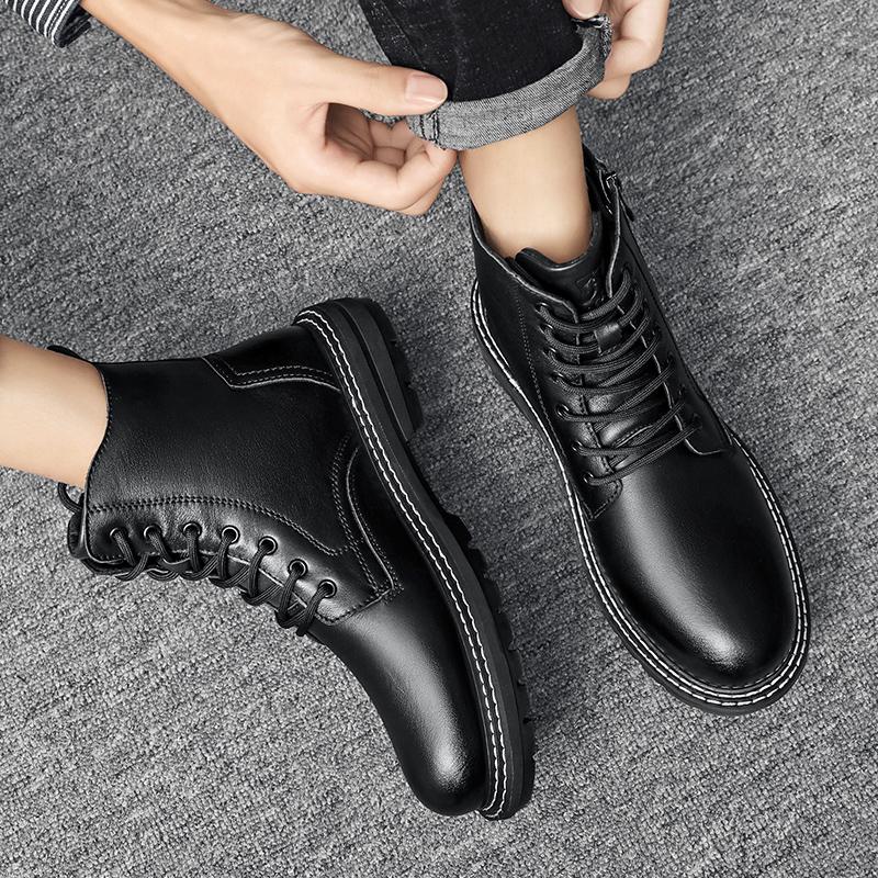 2024 Новые мужские кожаные ботинки Зимняя обувь для снега Удобная обувь для улицы Ботильоны для отца Мотокросс Боковая молния Мужские зимние ботинки