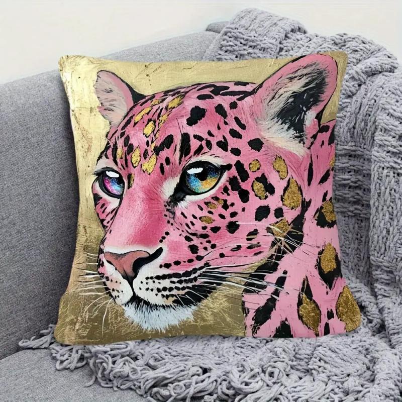 Vikama Pink Leopard Print Cushion Cover Decorative Throw Pillowcase For Sofa Living Room Bedroom Office Furniture Decoration