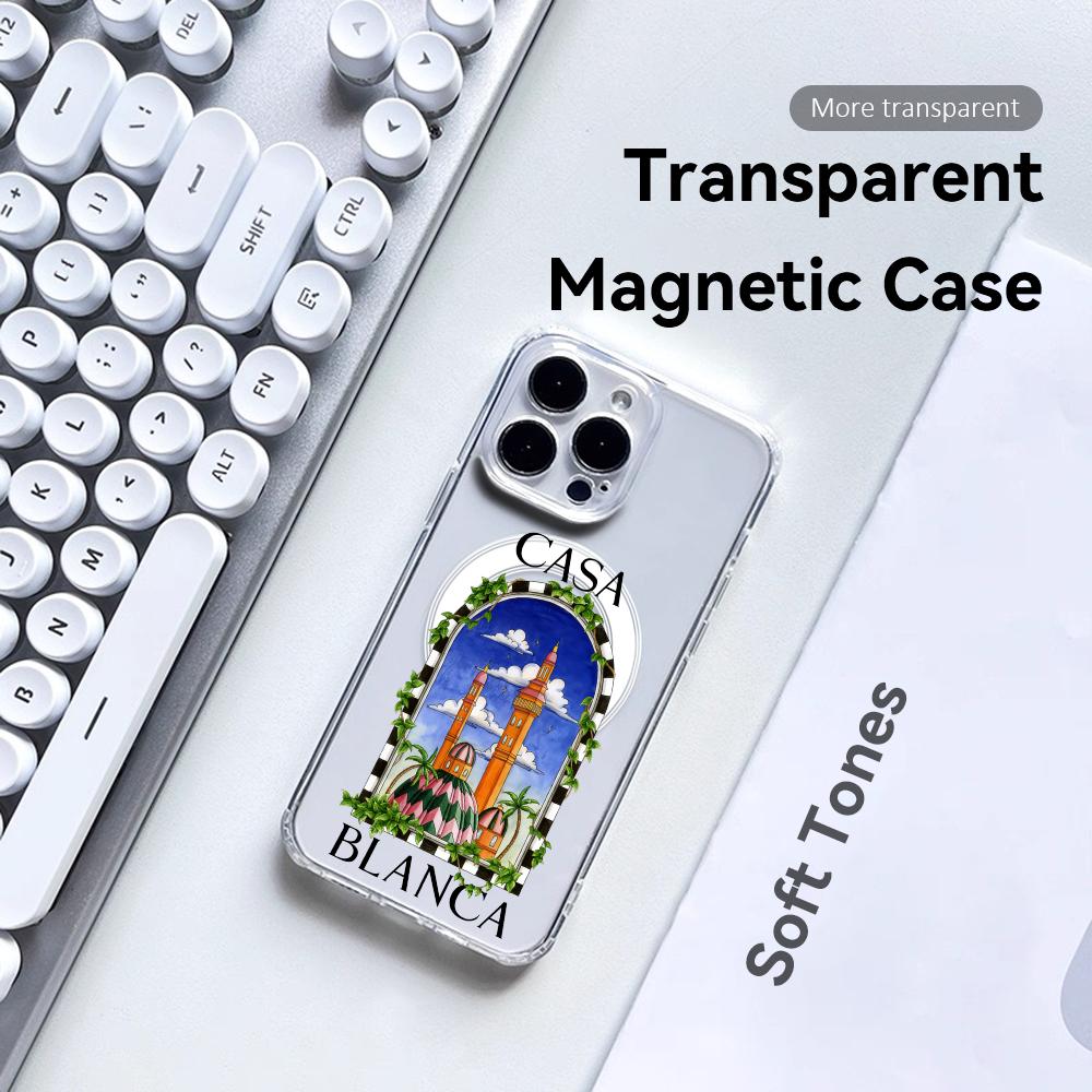 Художественный чехол Casablanca для iPhone 17 16 15 14 13 12 Pro Max Plus С магнитным прозрачным чехлом Беспроводная зарядка