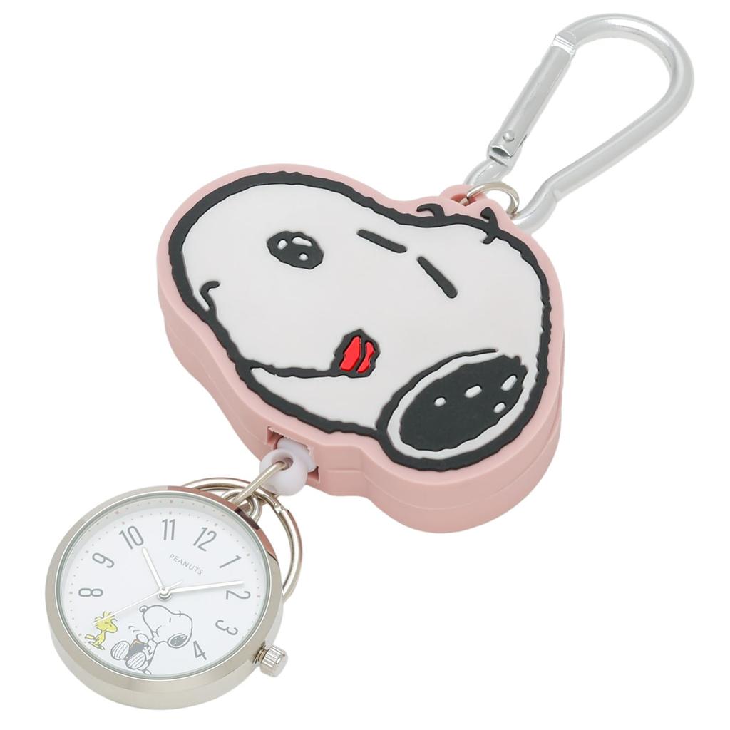 Полевой Карманный Часы Аналоговые Snoopy Товар Брелок Катушка Карабин В комплекте Snoopy Персонаж Peanuts Розовый (Полевые работы) Женский