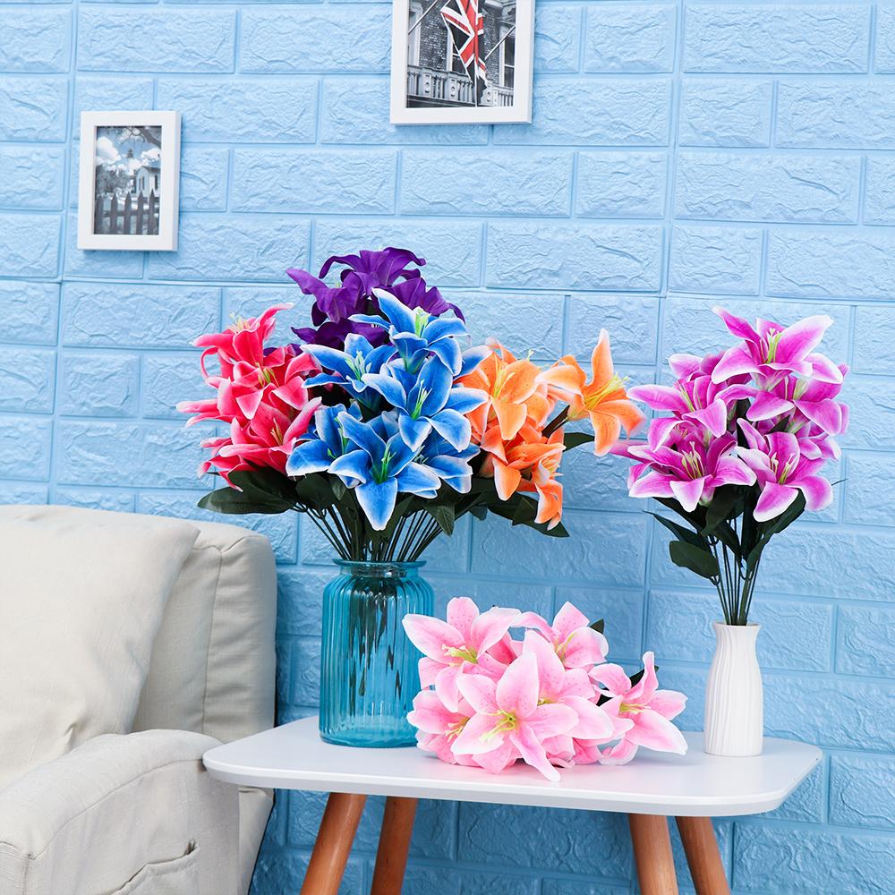 10 Heads Vivid Colorful Home Accessories Artificial Flowers Wedding Decor Fake Lilies Lilies Bouquet
