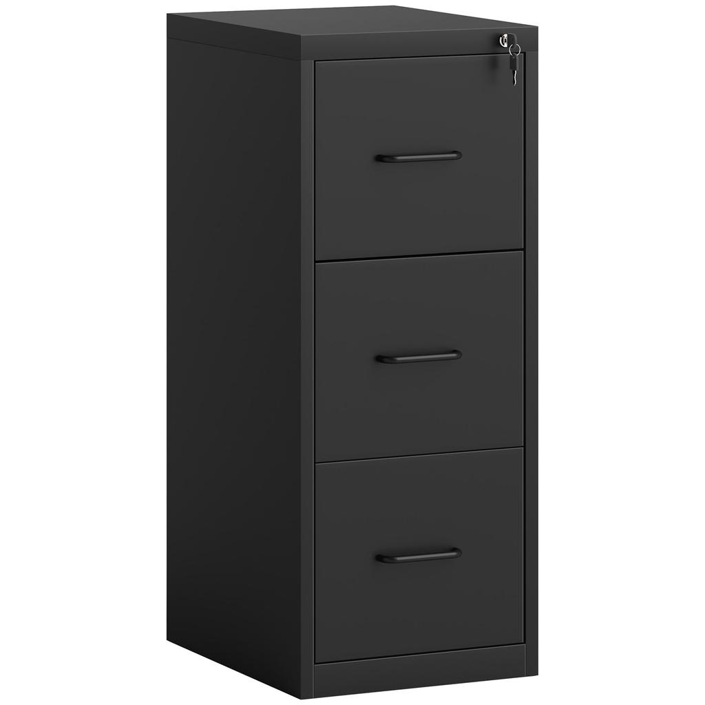 Minimal Document Filing Cabinet with 3 Drawers with Adjustable Bar, in Steel, 36.5x46.2x99 cm, Black