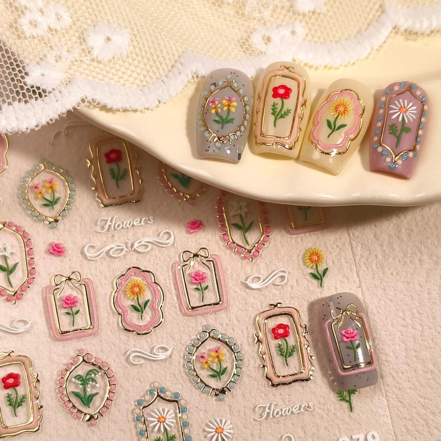 Феррит M979 Розовые Тисненые Самоклеящиеся Наклейки для Нейл-арта с Горячим Тиснением - Серия Желейный Гель