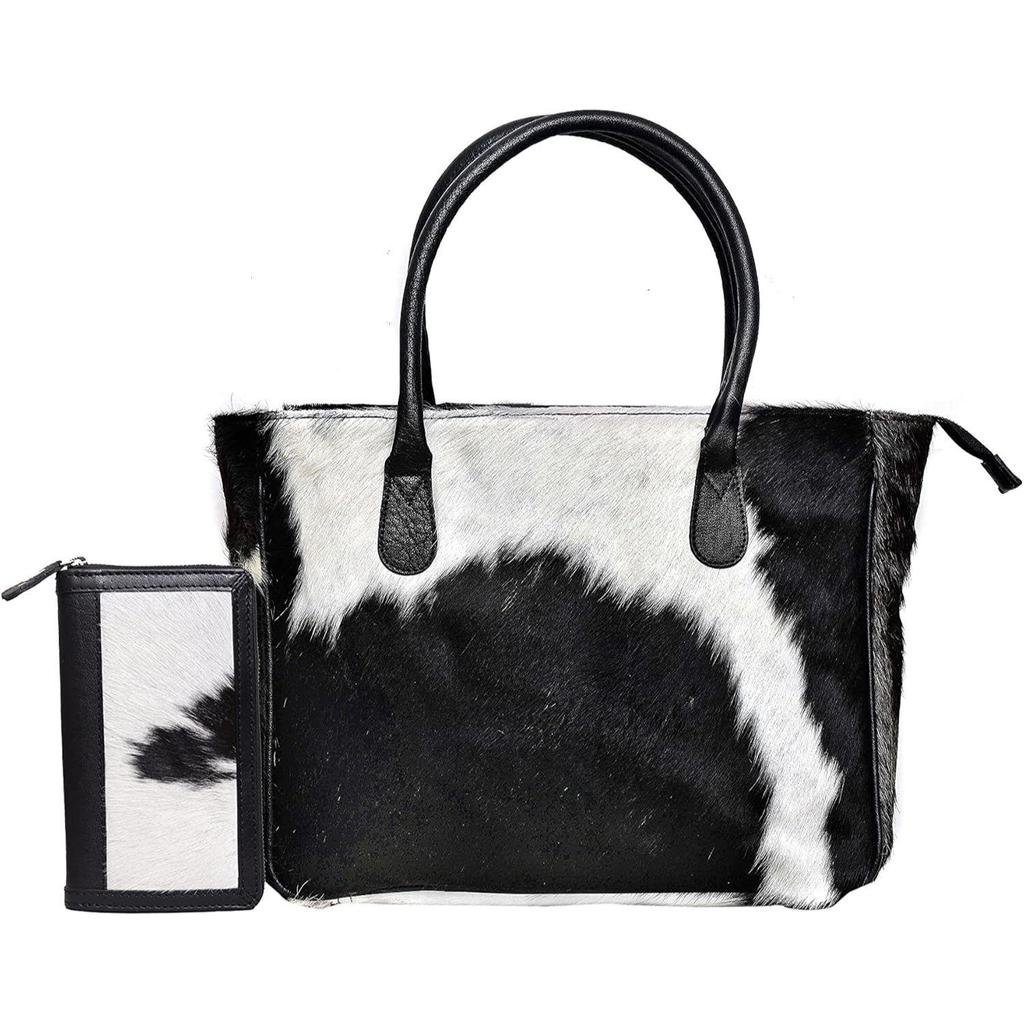 Women's Western Classic Cowhide Tote Bag Shoulder Handbag with Freebie Clutch Shoulder Hand Bag Classical Tote