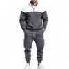 Mens Winter Casual Loose Sport Fleece-Lined Half-Zip Stand Collar Hoodie Cargo Jogger Pants Set