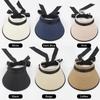 Women Sun Visor Hat Adjustable Wide Brim Bowknot Straw Hat Beach Hat