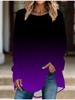 Plus Size Women Spring Gradient Color Printed Comfy Long Sleeve Round Collar T-shirt Casual Baggy Mid Length Tee Tops