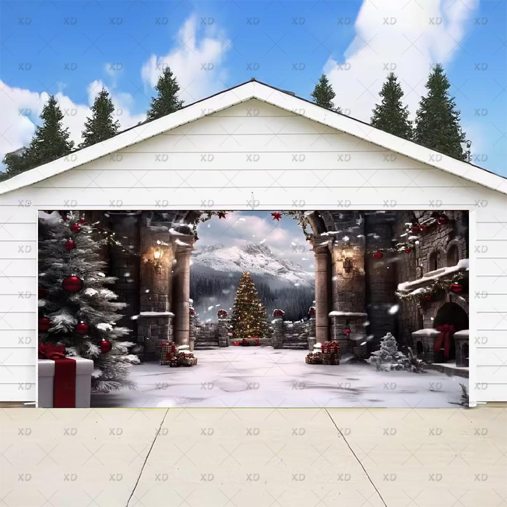 Classic Christmas backdrop for a large garage door, New Year's party backdrop, winter scene, decorative banner4718
