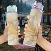 1PC Dried Golden Pampas Grass Boho Texture Art 750ml Color Plastic Sports Water Bottle Leakproof Flip Straw Lid Suitable for Sports Office Home Use