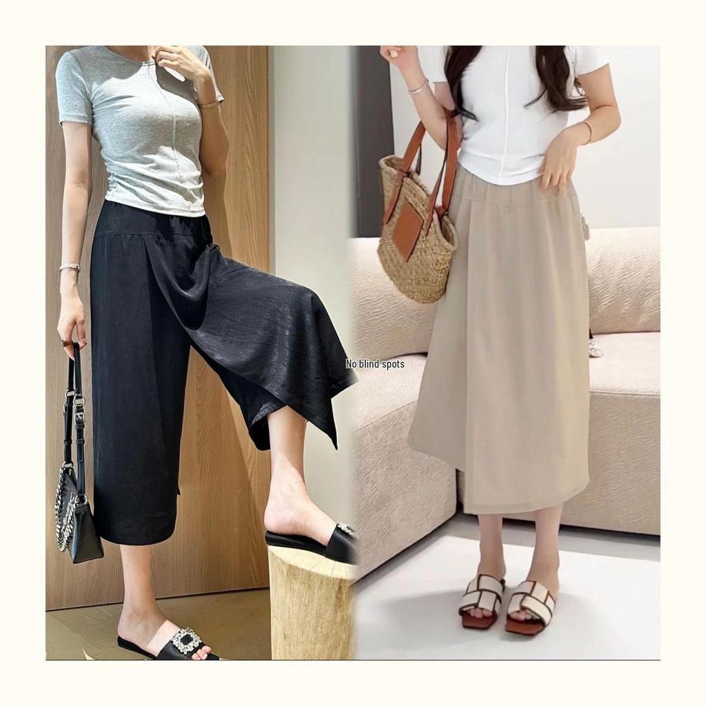 Летние женские брюки-юбки с высокой талией и широкими штанинами - повседневные, универсальные, облегающие
