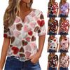 Женская Мода Повседневная V-образный вырез Короткий рукав Футболка с декоративными пуговицами и принтом ко Дню святого Валентина Топ