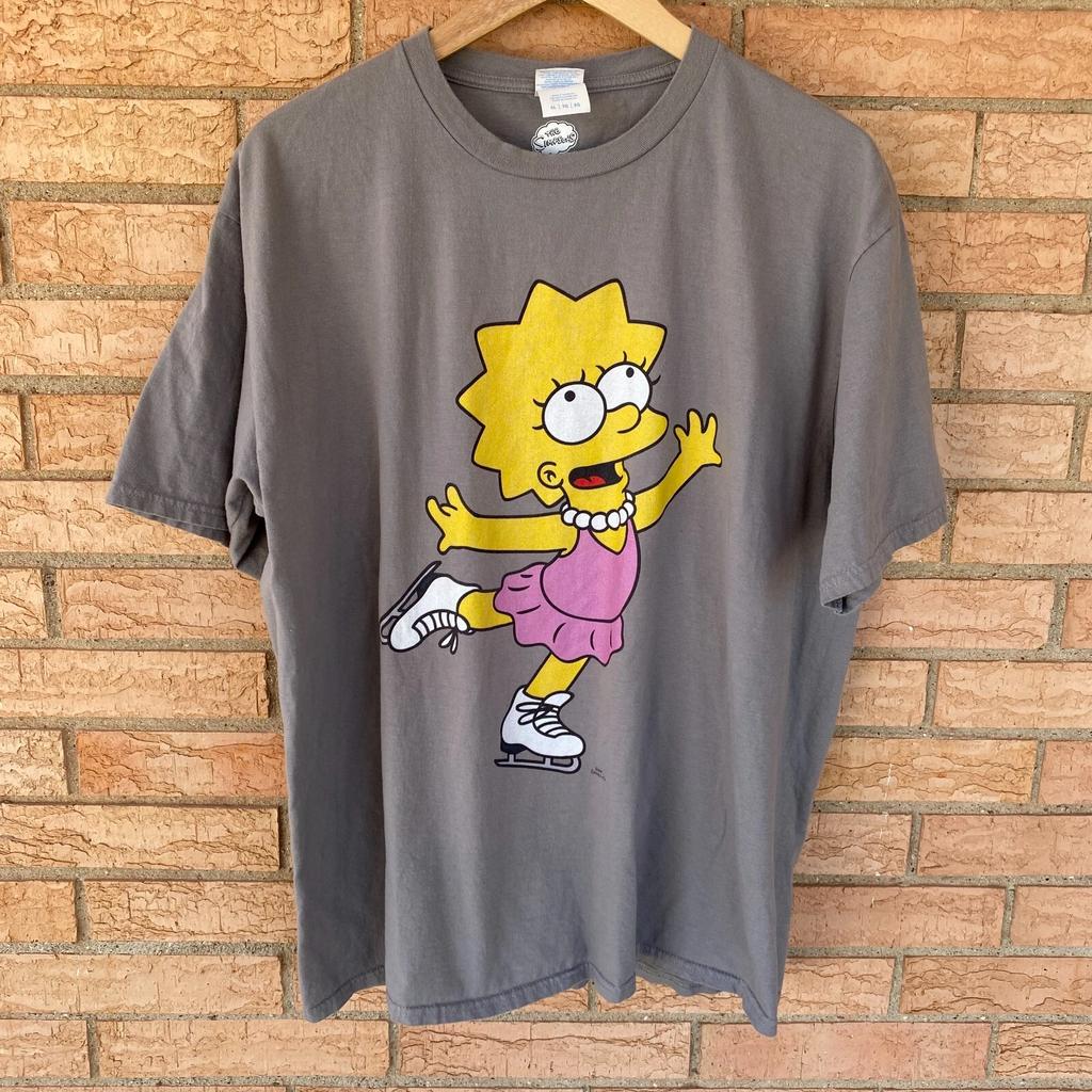 Lisa Simpson ice skating graphic gray t-shirt Adult XL unisex short sleeve
