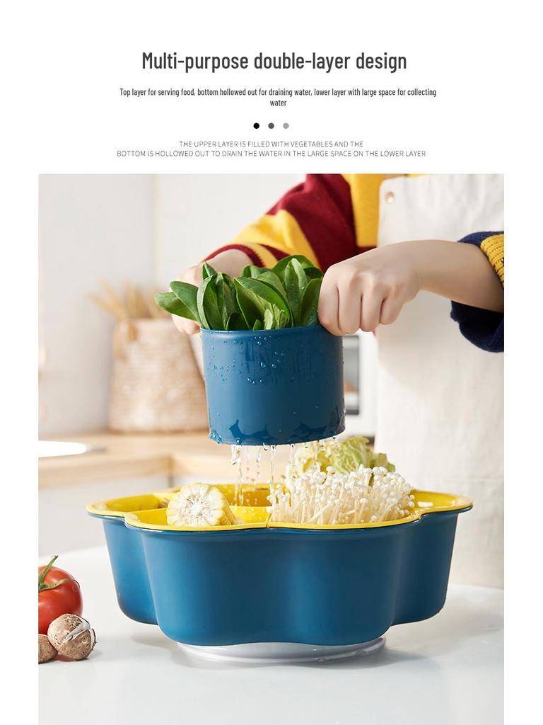 Multi-Functional Rotating Flower-Shaped Hot Pot and Vegetable Drain Basket