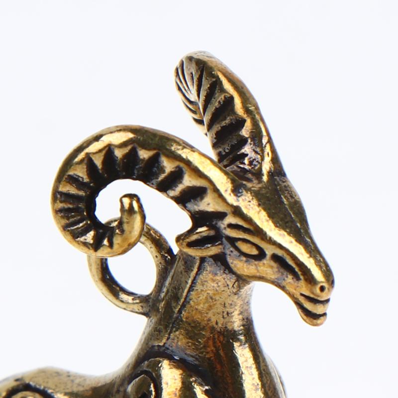 Auspicious Zodiac Goat Sculpture Step On Money Brass Sheep Statue Handcrafted Animal Figurine for Home Office Decor Gift