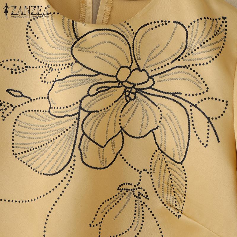 ZANZEA Женское летнее повседневное платье с коротким рукавом и круглым вырезом с принтом