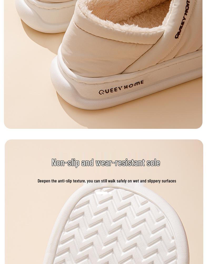 Waterproof Cotton Slippers: Men's & Women's Plush, Non-Slip, Warm Indoor Winter Footwear