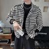 Мужской приталенный двухслойный кардиган в клетку - Модная повседневная куртка с длинным рукавом для весны и осени