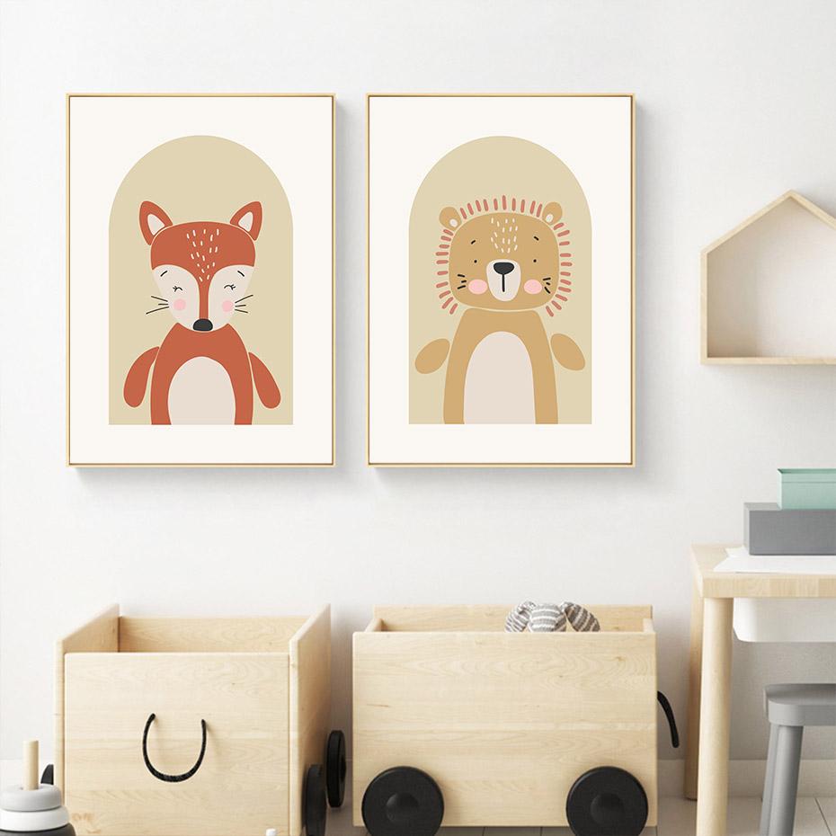 Мультфильм милый лев бегемот медведь жираф животные детские плакаты принты холст картины настенные художественные картины детская комната домашний декор