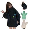 Унисекс Осень Зима Толстовка с капюшоном в форме лягушки с капюшоном на молнии Утолщенный плюш Теплый Вышитые буквы Большой карман Длинные рукава Пара Поездки на работу
