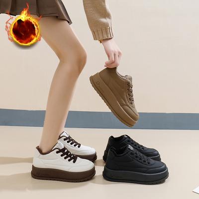 Женские зимние повседневные кроссовки на толстой платформе, нескользящие, удобные, для ходьбы, с подкладкой из искусственного меха, со шнуровкой, теплые кроссовки для бега, теннисная обувь для женщин