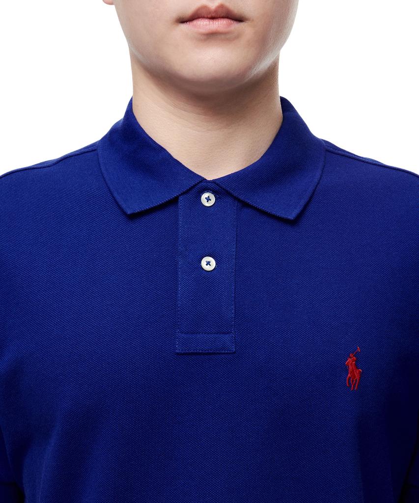 POLO RALPH LAUREN Хлопковая футболка-поло с сетчатой текстурой, приталенная, на заказ - Синяя