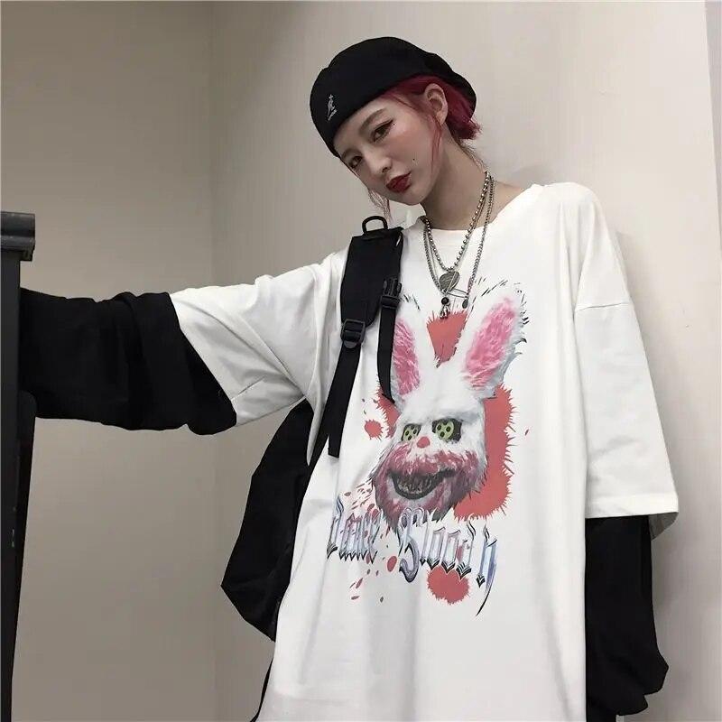 Осенняя женская одежда, футболка с длинным рукавом для женщин, уличная одежда, аниме, готический винтажный топ в стиле хип-хоп, свободная футболка большого размера Y2k