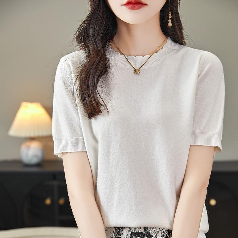 Женская вязаная футболка MODERN NEW SAGA, летняя вязаная рубашка, футболки с короткими рукавами, пуловер с круглым вырезом, вязаные топы