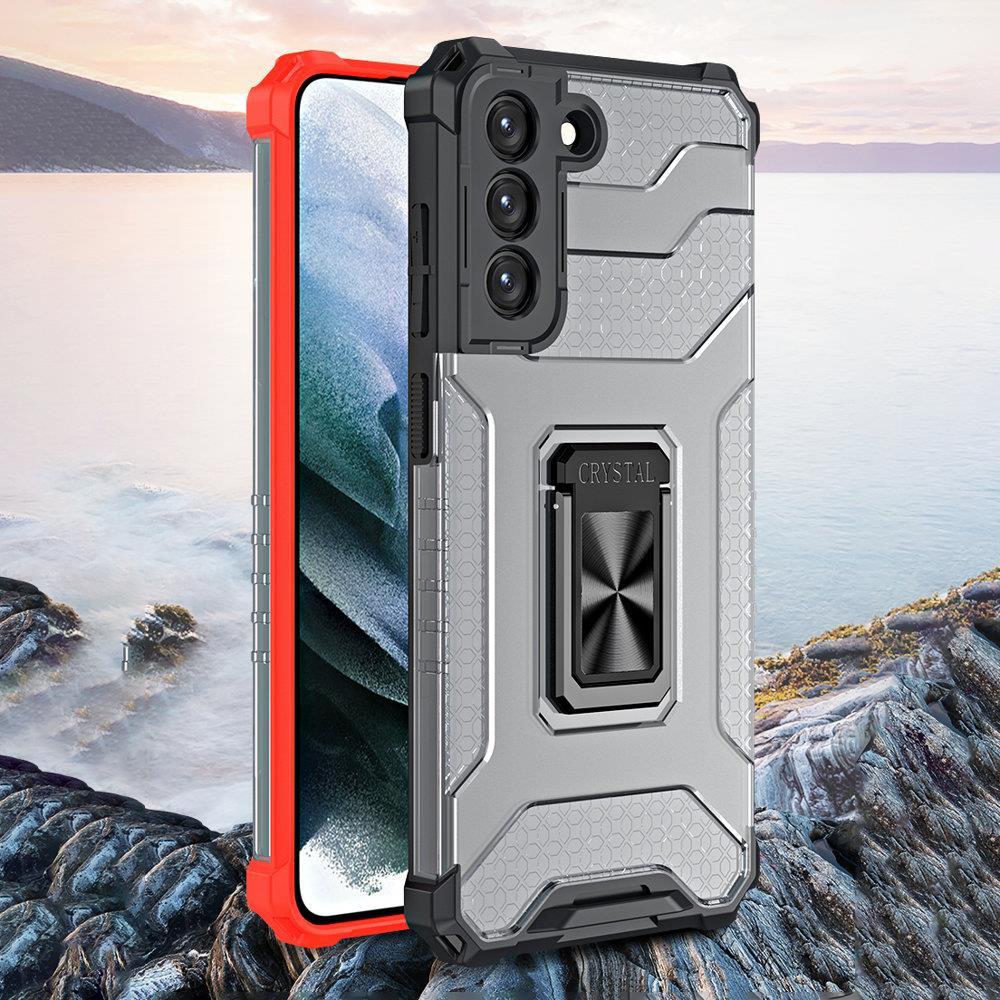 Red Hybrid Armor Case with Magnetic Ring Holder for Samsung Galaxy S22+