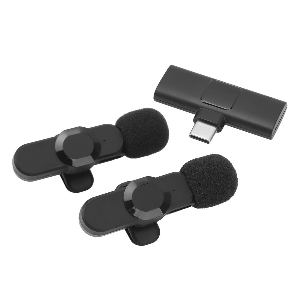 2PCS Wireless Lavalier Lapel Microphones 2.4GHz Noise Reduction Mini Clip On Wireless Mic for Android Recording Live