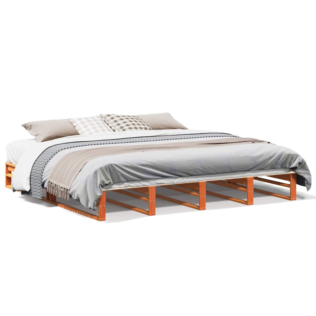 Solid Wood Bed without Mattress Wax Brown 200x200 cm Pine Wood