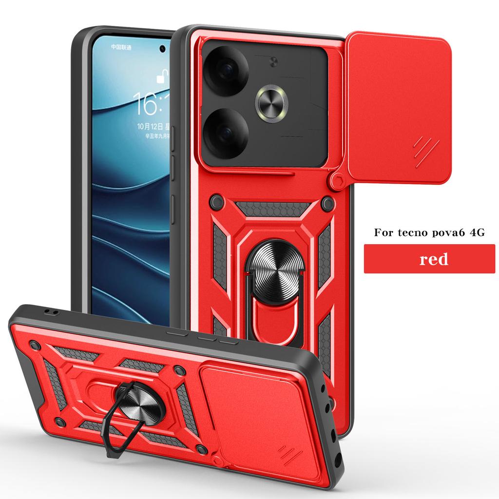 Чехол для Tecno Pova 6 Чехол-крышка для Tecno Pova 6 Pro Pova 6 Pro 5G Держатель с магнитным кольцом Бронированный чехол для телефона Защитная задняя крышка со шторкой для камеры
