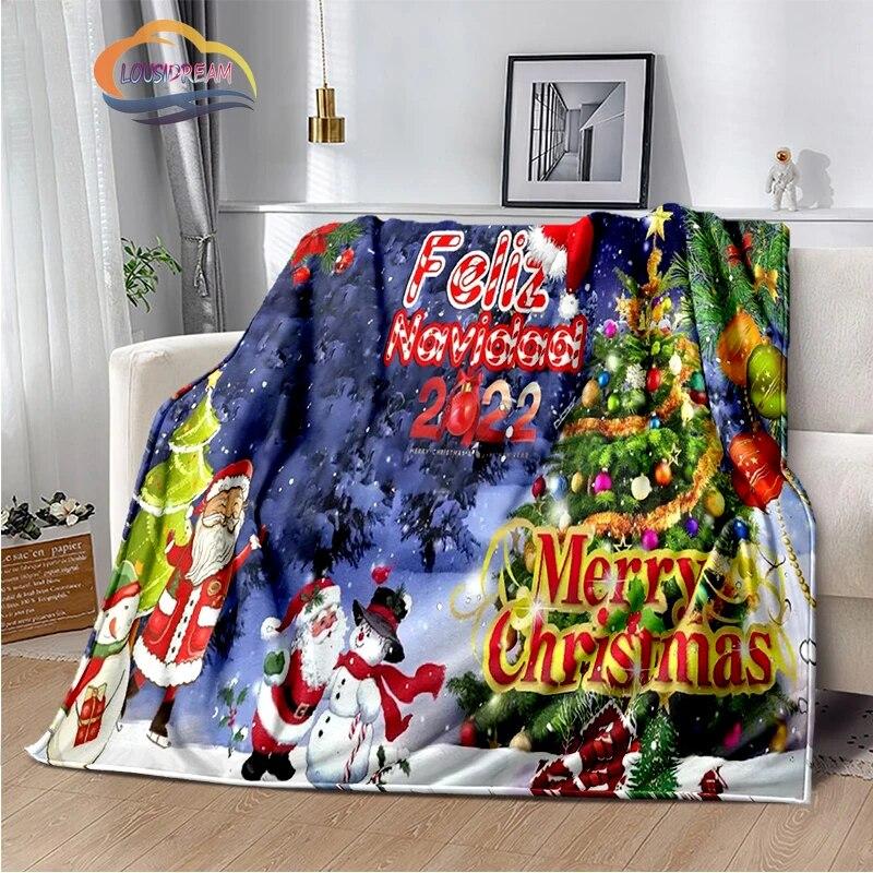 Christmas Series Flannel Cashmere Blanket Santa Pattern Comfortable Warm Sofa Bed Gift Blanket