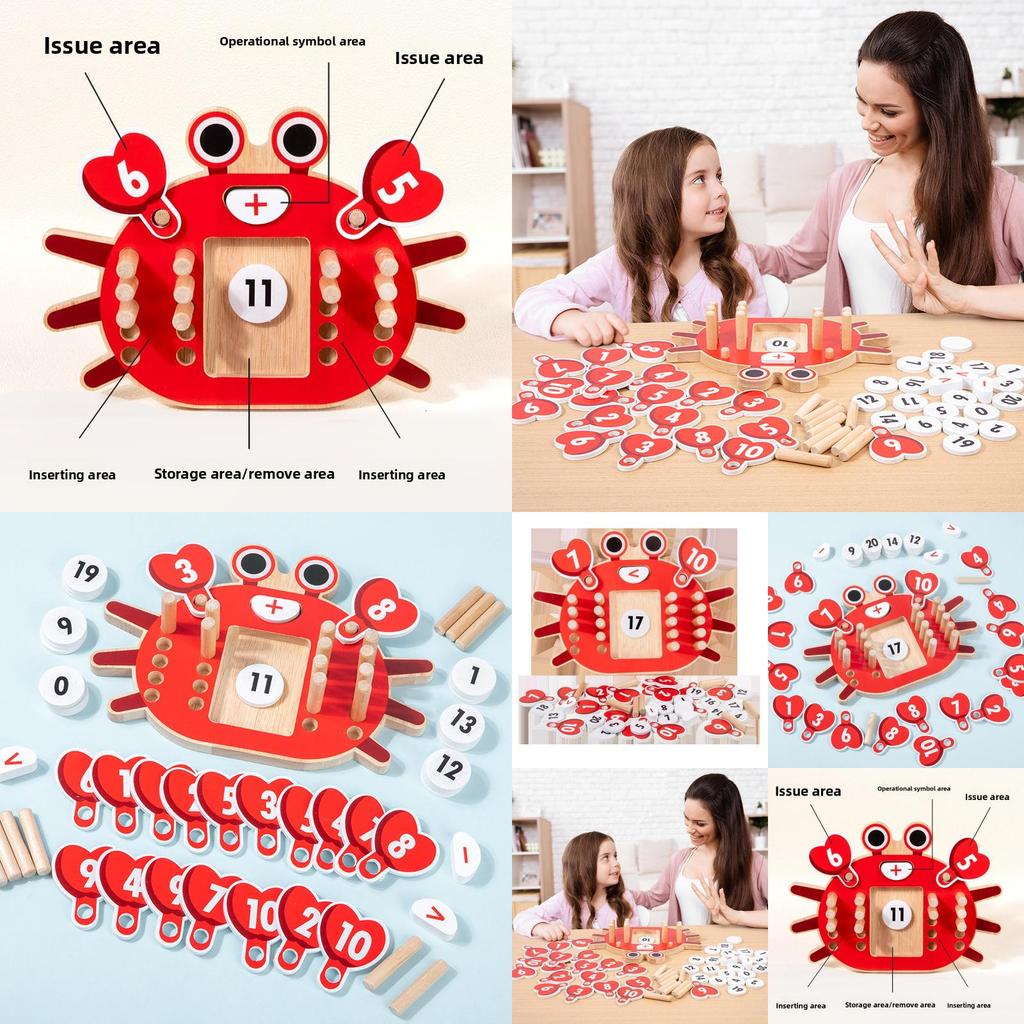 Educational Wooden Math Toy Featuring Ten Grid Array And Crab Shaped For Kids Math Skill Building And Cognitive Growth