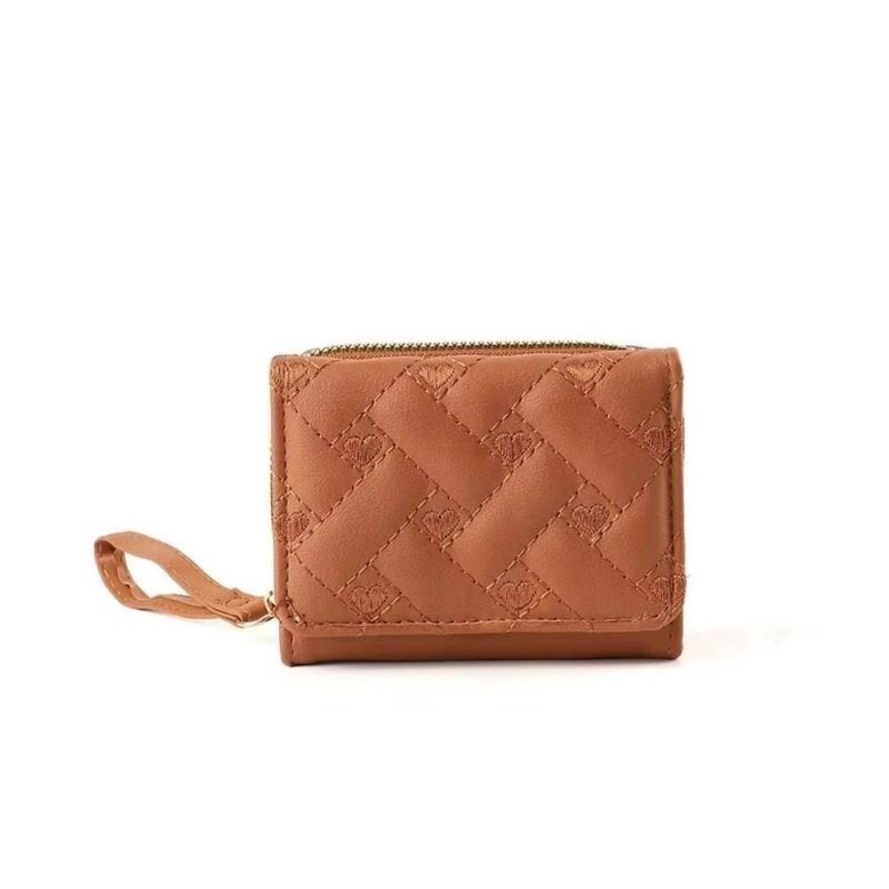 Versatile Embroidered Love Women's Wallet Zipper Buckle PU Leather Card Bag Large Capacity Mini Clutch Ladies