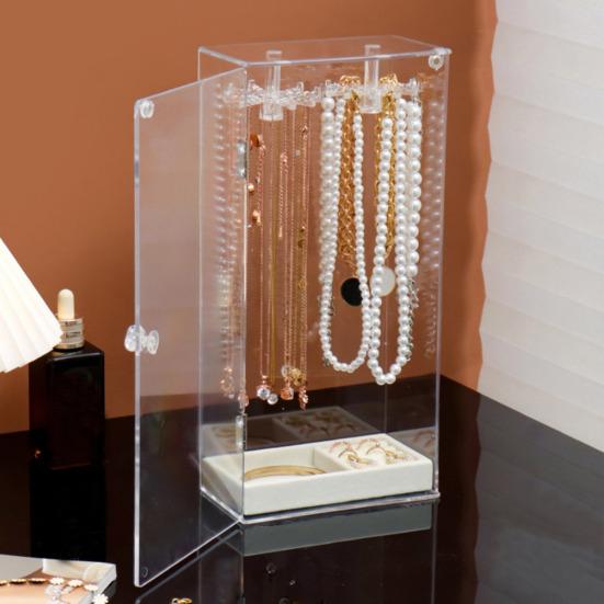 Подставка для ювелирных изделий, органайзер для ожерелий, большая емкость, вращающийся дизайн, пыленепроницаемый, прозрачный, для сережек, ювелирных изделий