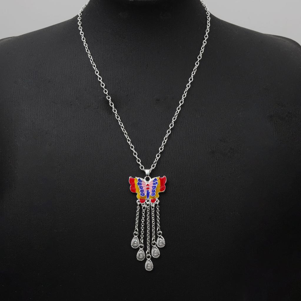 Bohemian Long Fringed Water Drop Earrings Retro Ethnic Style Earrings Women'S Colorful Butterfly Necklace Women'S