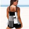 Women's Shoulder Strap Swimsuit Black and White Color Block Combination Print Bikini Tankini Swimsuit