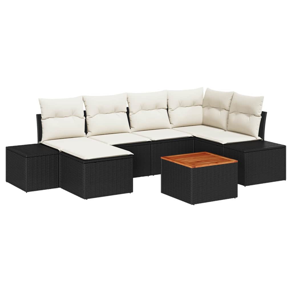Garden Sofa Set 7 pcs Black and White