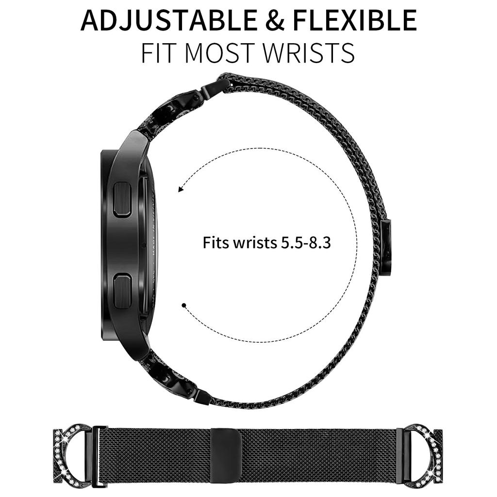 Watch Band for Garmin Vivoactive 5/GarminActive 5 Milanese Metal Strap Rhinestone Decor