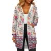 Women's Fashionable Printed  Long Sleeved Drawstring Hooded Zipper Pocket Long Casual Sweatshirt Jacket